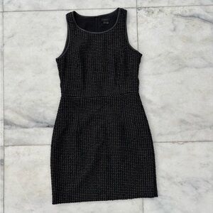 90s Theory Dress Sheath Leather Trim Black White Print Wool Womens 2 Office